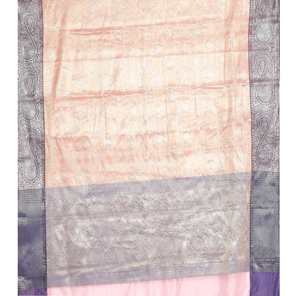 Faishana Presents Zari Pink Kanchi Silk Brocade Contrast Silver Gold Zari Jamawar Border Saree
