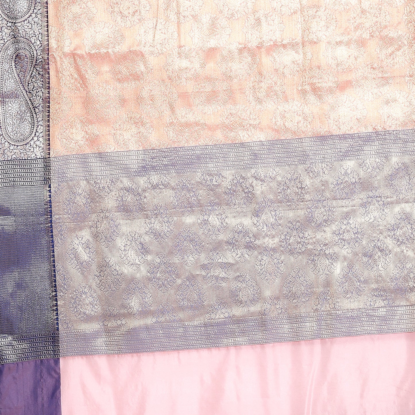 Faishana Presents Zari Pink Kanchi Silk Brocade Contrast Silver Gold Zari Jamawar Border Saree