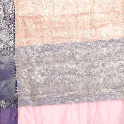 Faishana Presents Zari Pink Kanchi Silk Brocade Contrast Silver Gold Zari Jamawar Border Saree