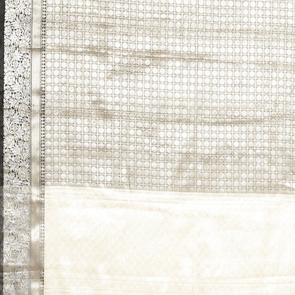 Faishana Presents Black Zari Kanchi Silk Brocade Contrast Silver Gold Zari Jamawar Black Border Saree