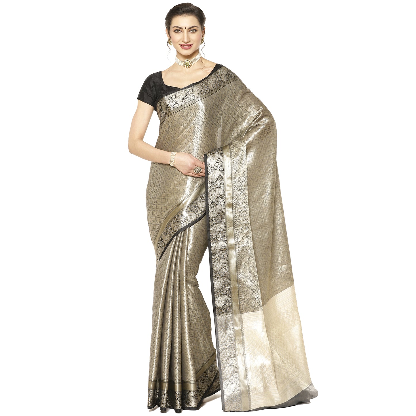 Silver Kanchi Silk Banarasi Sarees For Women GEBE9