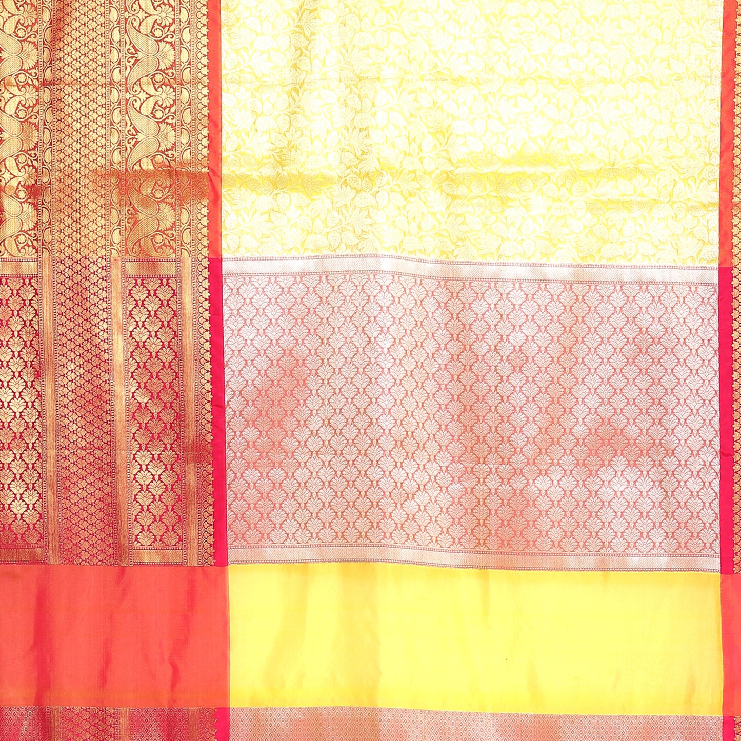 Faishana Presents Presents Gold Kanchi Silk Zari Brocade Contrast Silk Zari Brocade Red Pattu Border Banarasi Saree.
