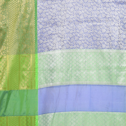 Faishana Presents Presents Navy Blue Zari Patola Contrast Zari Brocade Green Pattu Border Banarasi Saree.