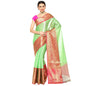 Faishana Presents Presents Green Kanchi Silk Zari Brocade Contrast Zari Brocade Red Pattu Border Banarasi Saree.
