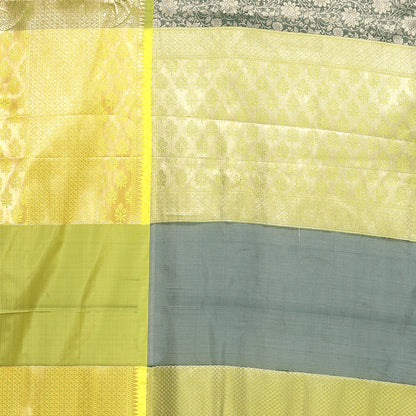 Faishana Presents Bottle Green Zari Patan Patola Contrast Zari Brocade Yellow Pattu Border Banarasi Saree