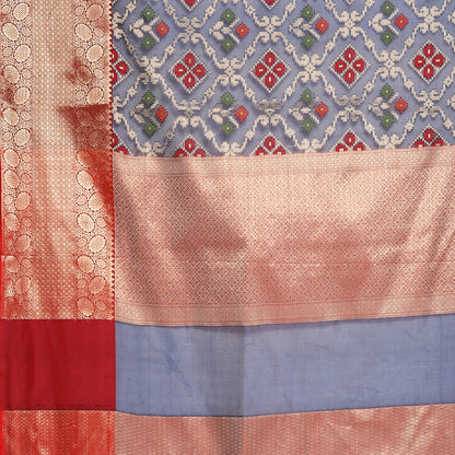 Faishana Presents Presents Navy Blue Zari Patola Contrast Zari Brocade Maroon Pattu Border Banarasi Saree