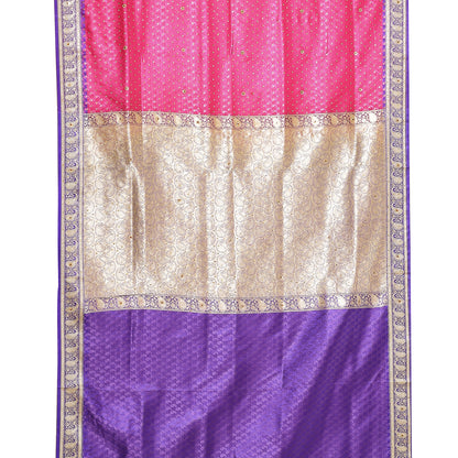Faishana Presents Pink Satin Silk Stone work Tanchoi Contrast Blue Border Banarasi Saree With Blouse Piece