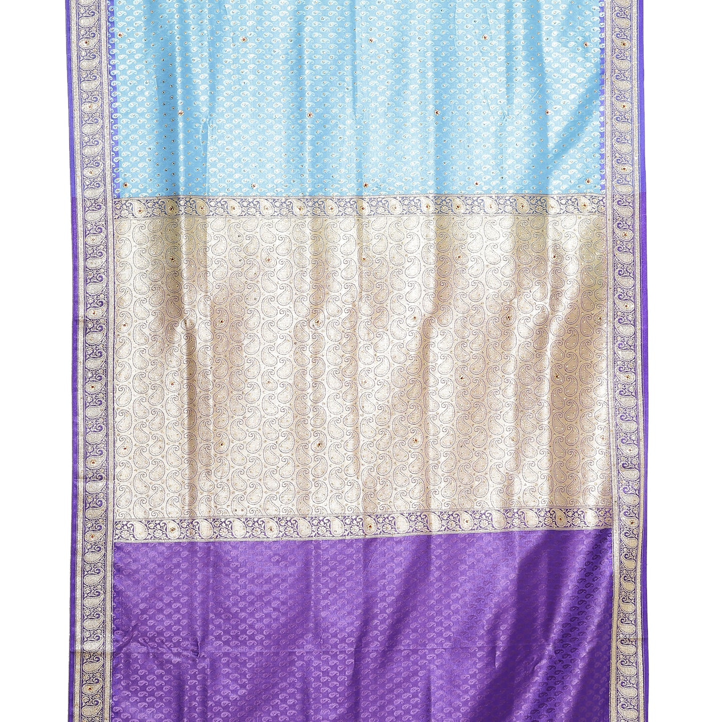 Faishana Presents Blue Satin Silk Stone work Tanchoi Contrast Blue Border Banarasi Saree With Blouse Piece