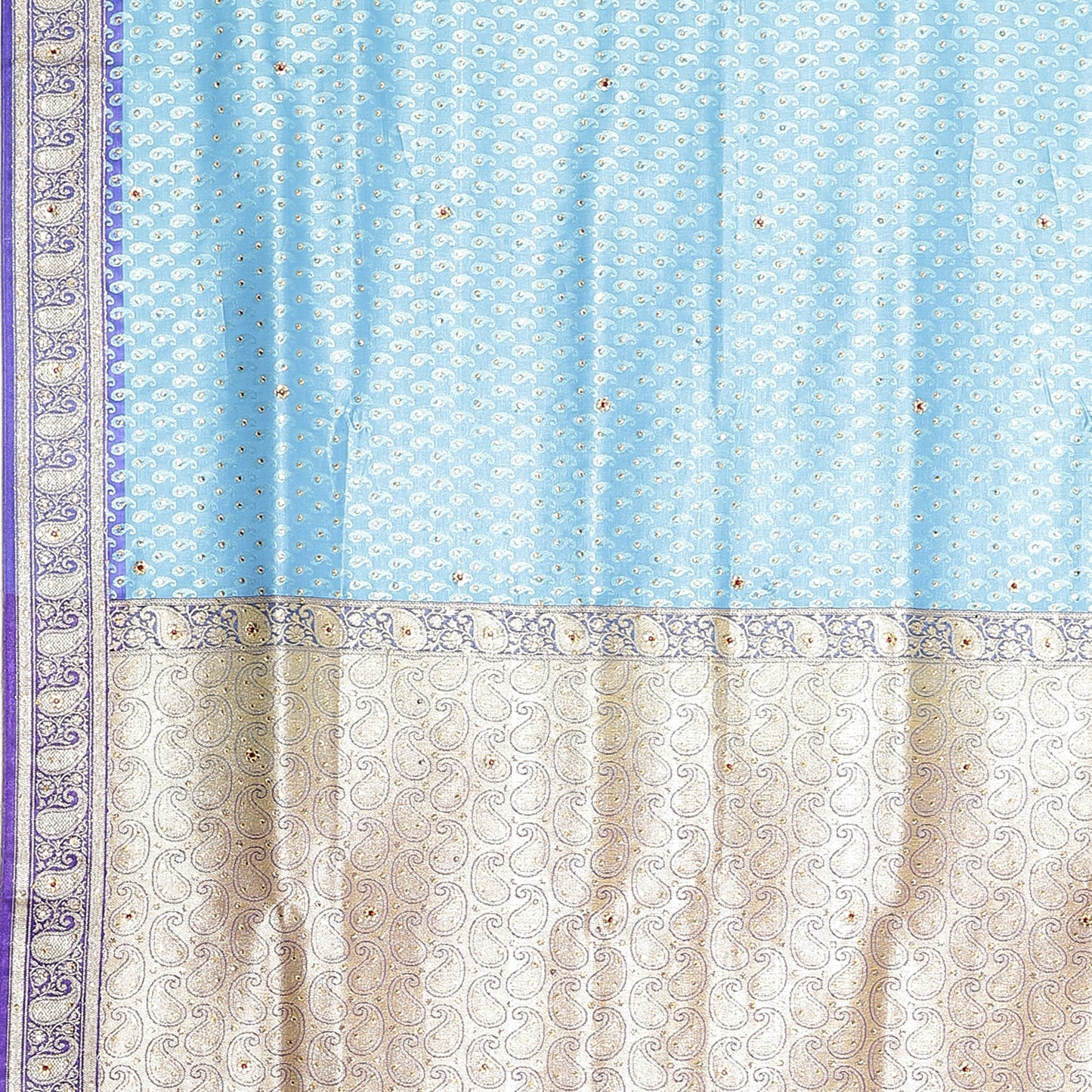 Faishana Presents Blue Satin Silk Stone work Tanchoi Contrast Blue Border Banarasi Saree With Blouse Piece