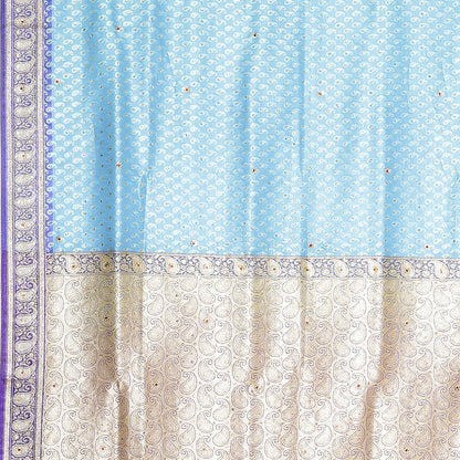 Faishana Presents Blue Satin Silk Stone work Tanchoi Contrast Blue Border Banarasi Saree With Blouse Piece