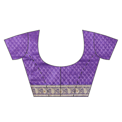 Faishana Presents Blue Satin Silk Stone work Tanchoi Contrast Blue Border Banarasi Saree With Blouse Piece