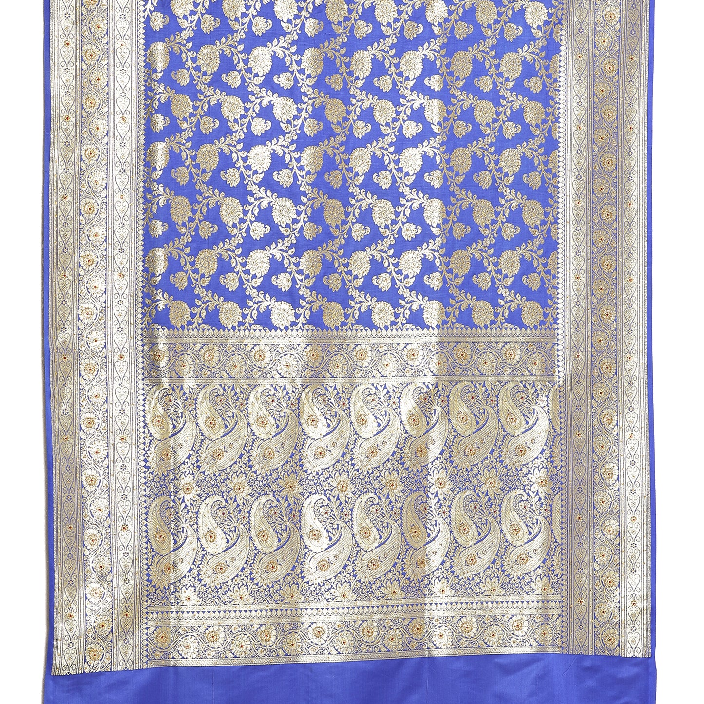 Faishana Presents Blue Mughal Motif Heavy Katan Silk Banarasi Saree With Blouse Piece