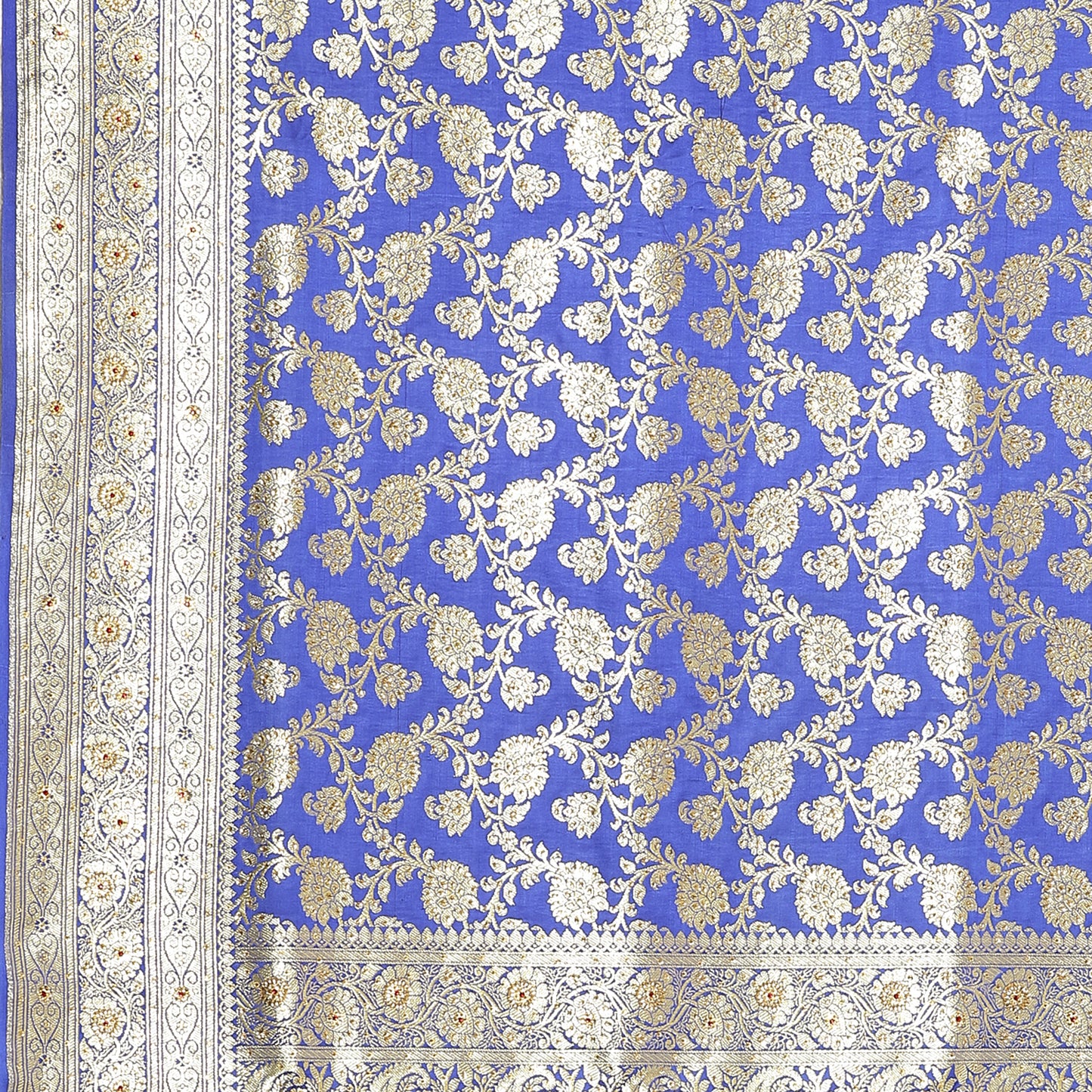 Faishana Presents Blue Mughal Motif Heavy Katan Silk Banarasi Saree With Blouse Piece