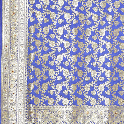 Faishana Presents Blue Mughal Motif Heavy Katan Silk Banarasi Saree With Blouse Piece