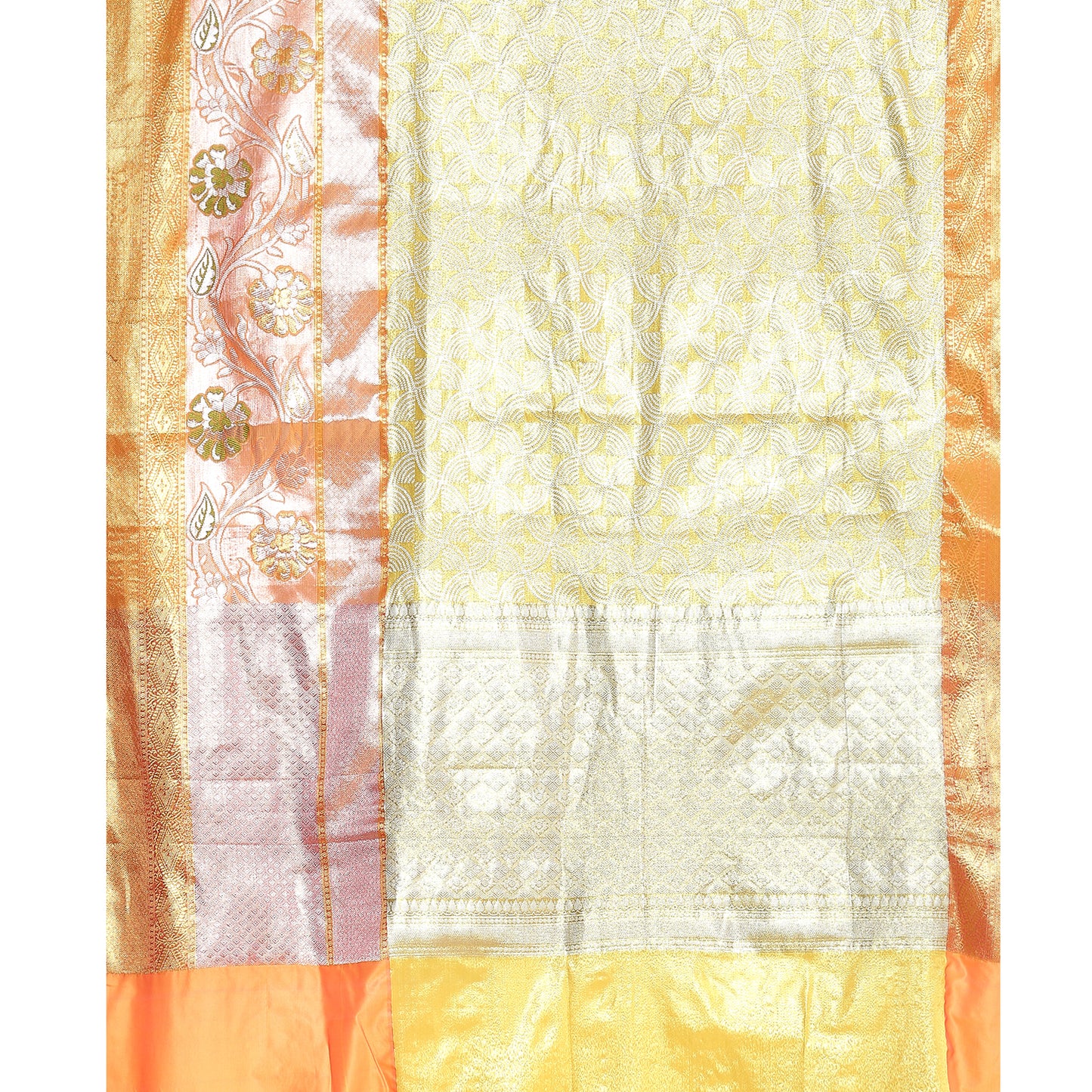 Faishana Gold Kanchi Silk Jamdani Tissue Paithani Banarasi Saree with Beige Blouse Piece