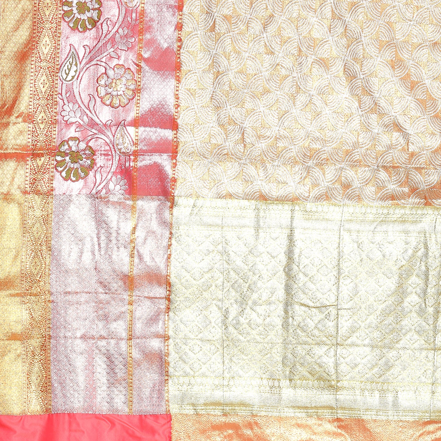 Faishana Peach Kanchi Silk Jamdani Tissue Paithani Banarasi Saree with Peach Blouse