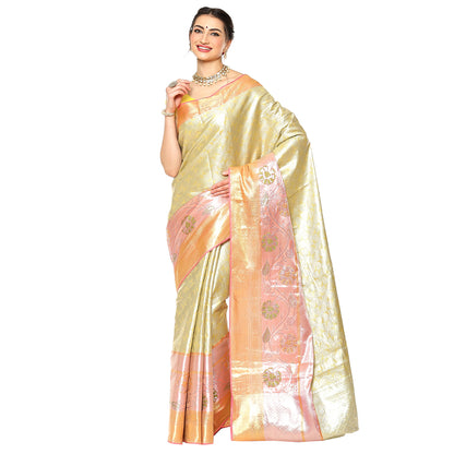 Faishana Gold Kanchi Silk Jamdani Tissue Paithani Banarasi Saree with Gold Blouse