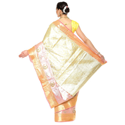 Faishana Gold Kanchi Silk Jamdani Tissue Paithani Banarasi Saree with Gold Blouse