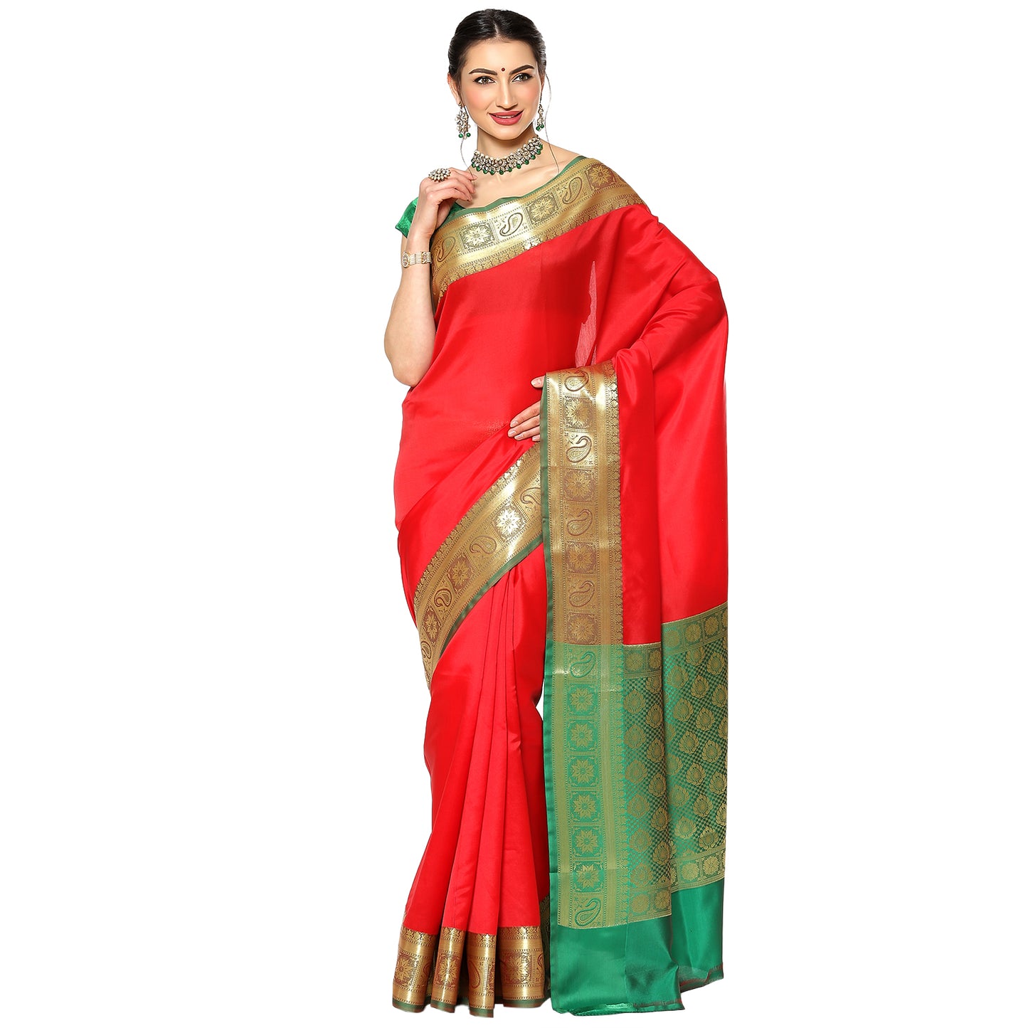 Red Valkalam Katan Silk Banarasi Sarees For Women GEKH25