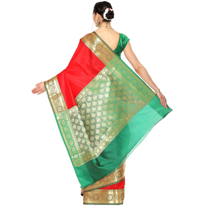 Red Valkalam Katan Silk Banarasi Sarees For Women GEKH25
