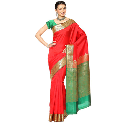Red Valkalam Katan Silk Banarasi Sarees For Women GEKH28