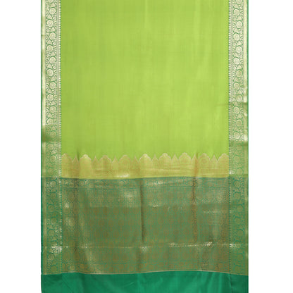Faishana Presents Green Katan Silk Plain Zari Anchal With Contrast Green Zari Border Banarasi Saree