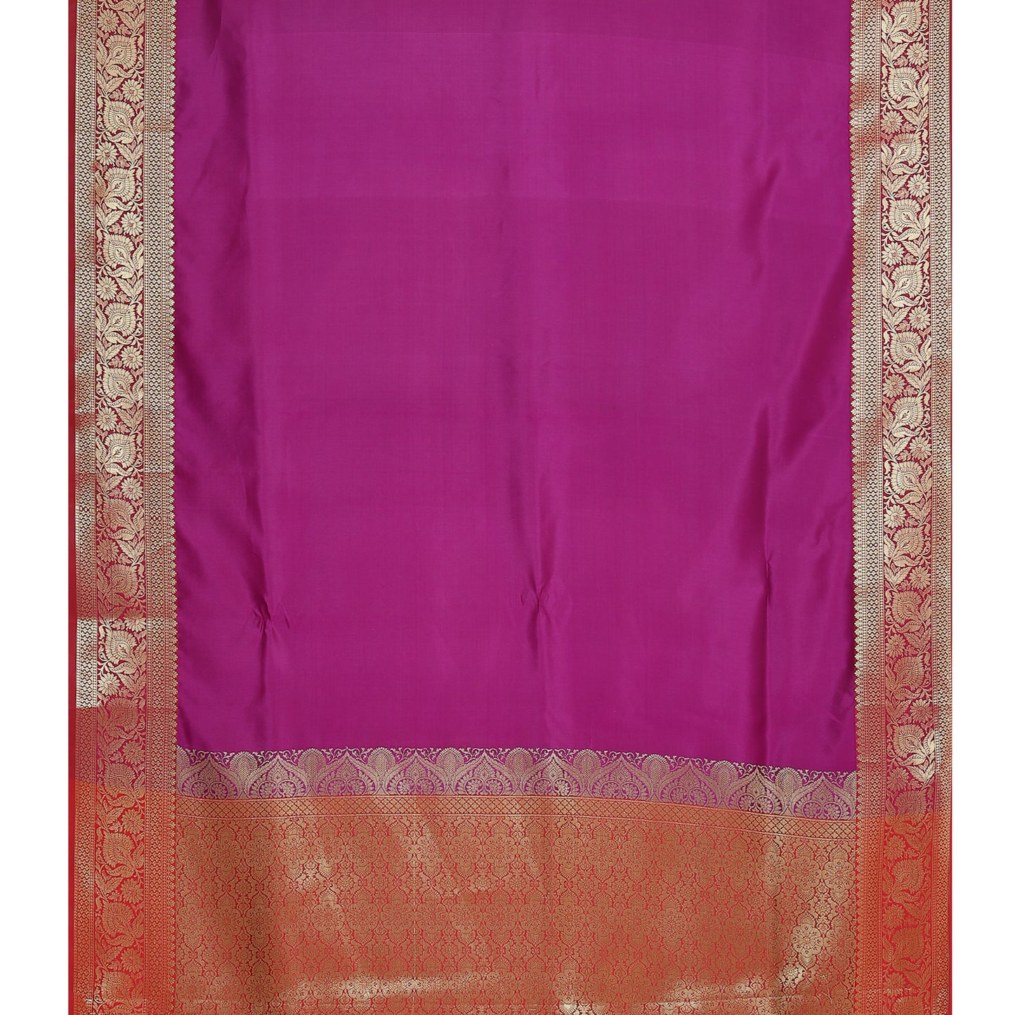 Faishana Presents Magenta Katan Silk Plain Zari Anchal With Contrast Red Zari Border Banarasi Saree