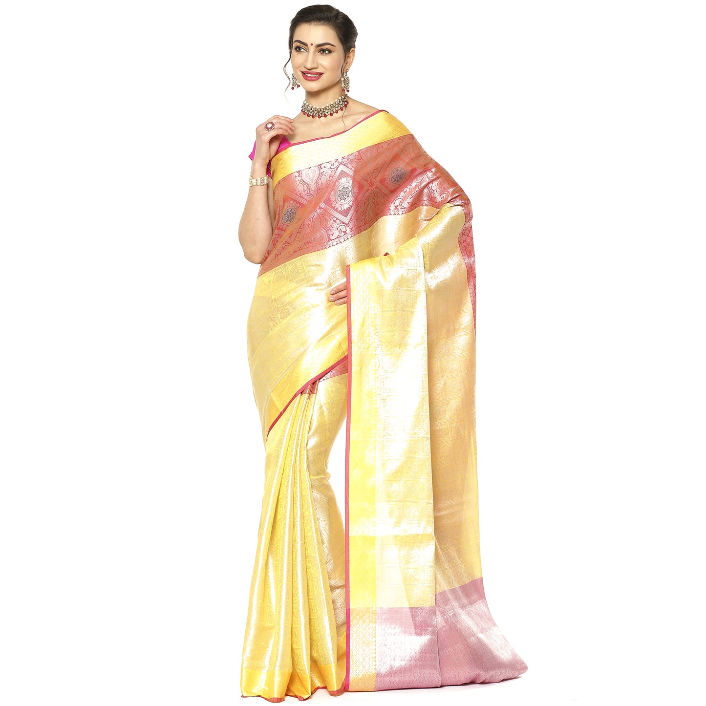 Gold Kanjeevaram Banarasi Sarees For Women GEMA10