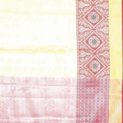 Faishana Presents Gold Silver Zari Kanchi Silk Tanchoi Brocade Contrast Red Skirt Meena Border Banarasi Saree