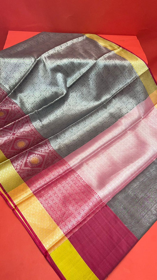 Grey Kanjeevaram Banarasi Sarees For Women GEMA13