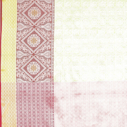Faishana Presents Green Silver Zari Kanchi Silk Tanchoi Brocade Contrast Pink & Yellow Skirt Meena Border Banarasi Saree