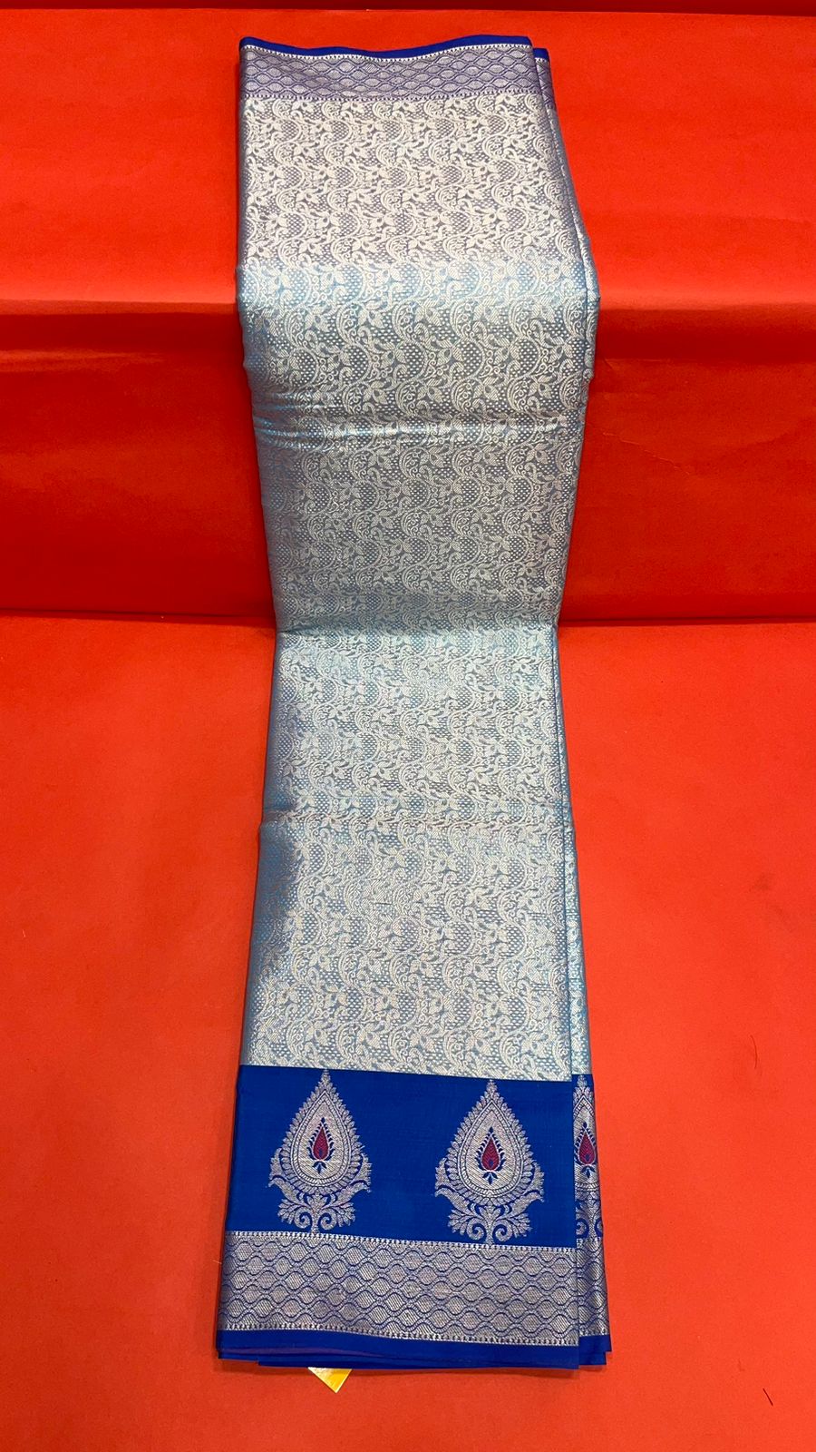 Faishana Presents Torqouise Blue Silver Zari Kanchi Silk Tanchoi Brocade Contrast Blue Skirt Meena Border Banarasi Saree
