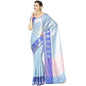 Faishana Presents Torqouise Blue Silver Zari Kanchi Silk Tanchoi Brocade Contrast Blue Skirt Meena Border Banarasi Saree