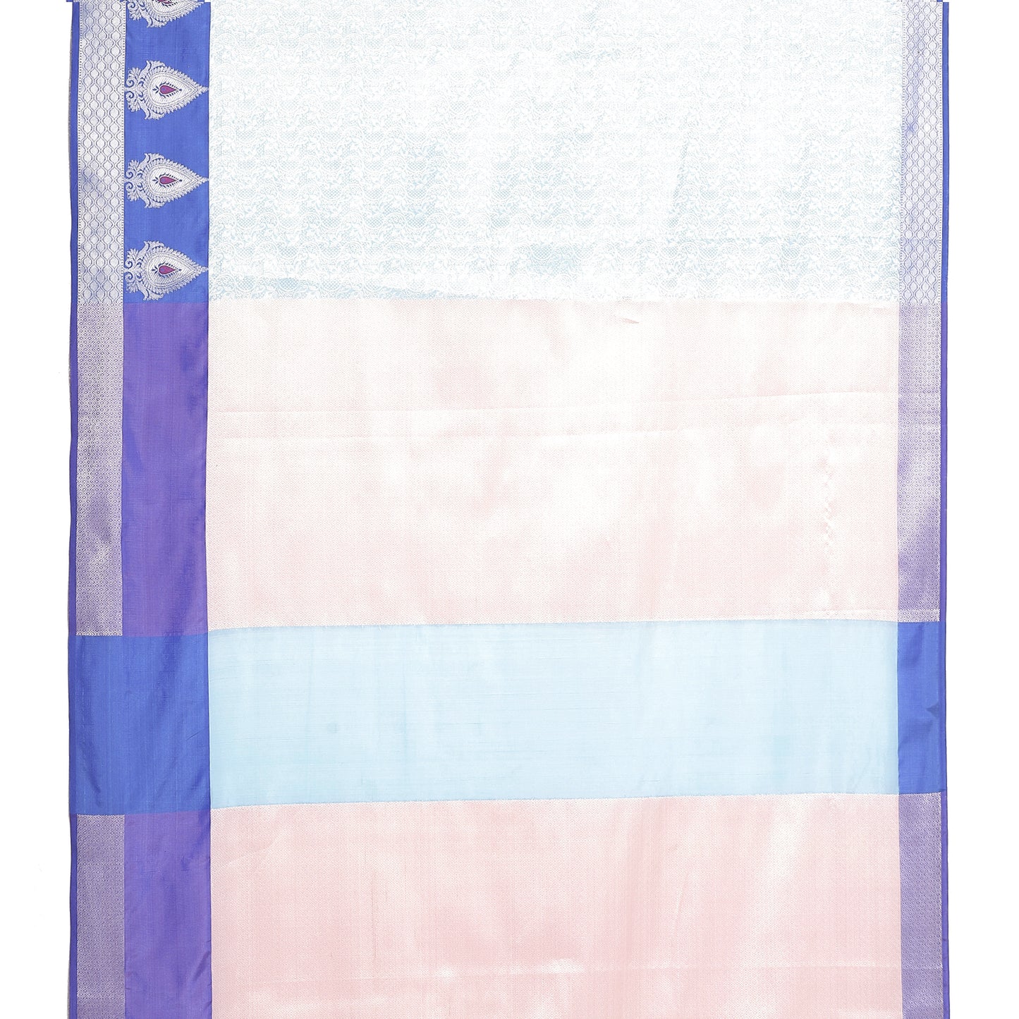 Faishana Presents Torqouise Blue Silver Zari Kanchi Silk Tanchoi Brocade Contrast Blue Skirt Meena Border Banarasi Saree