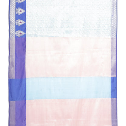 Faishana Presents Torqouise Blue Silver Zari Kanchi Silk Tanchoi Brocade Contrast Blue Skirt Meena Border Banarasi Saree