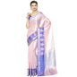 Faishana Presents Pink Silver Zari Kanchi Silk Tanchoi Brocade Contrast Blue Skirt Meena Border Banarasi Saree