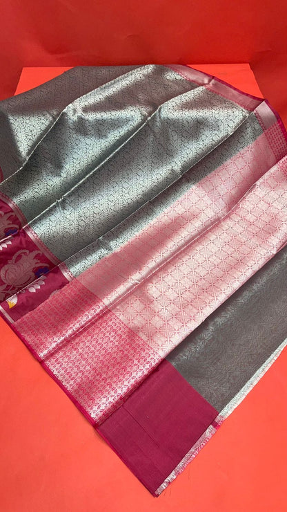Grey Kanjeevaram Banarasi Sarees For Women GEMA23