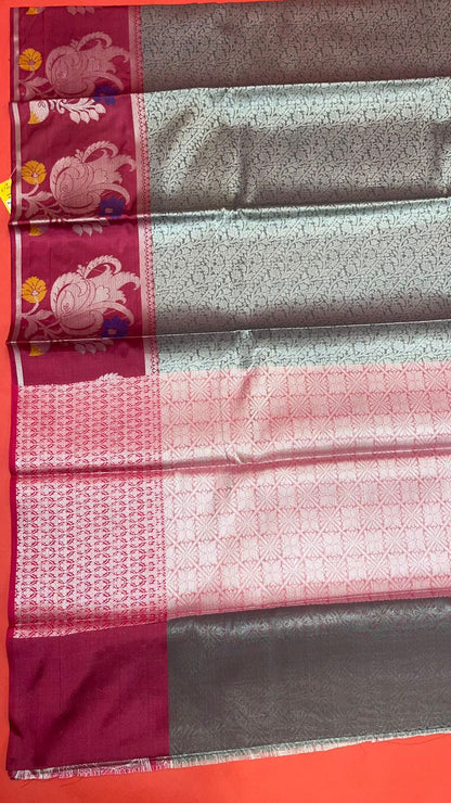 Grey Kanjeevaram Banarasi Sarees For Women GEMA23