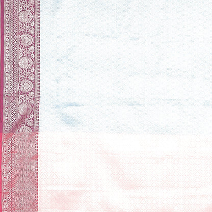 Faishana Presents Blue Silver Zari Kanchi Silk Tanchoi Brocade Contrast Pink Skirt Meena Border Banarasi Saree
