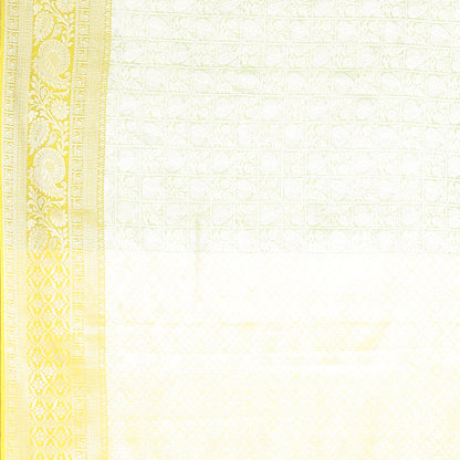 Faishana Presents Green Silver Zari Kanchi Silk Tanchoi Brocade Contrast Gold Skirt Meena Border Banarasi Saree