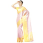 Faishana Presents Pink Silver Zari Kanchi Silk Tanchoi Brocade Contrast Gold Skirt Meena Border Banarasi Saree