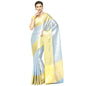 Faishana Presents Blue Silver Zari Kanchi Silk Tanchoi Brocade Contrast Gold Skirt Meena Border Banarasi Saree