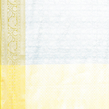 Faishana Presents Blue Silver Zari Kanchi Silk Tanchoi Brocade Contrast Gold Skirt Meena Border Banarasi Saree