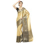 Faishana Presents Beige Silver Zari Kanchi Silk Tanchoi Brocade Contrast Black Skirt Meena Border Banarasi Saree