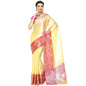 Faishana Presents Gold Silver Zari Kanchi Silk Tanchoi Brocade Contrast Peach Skirt Meena Border Banarasi Saree