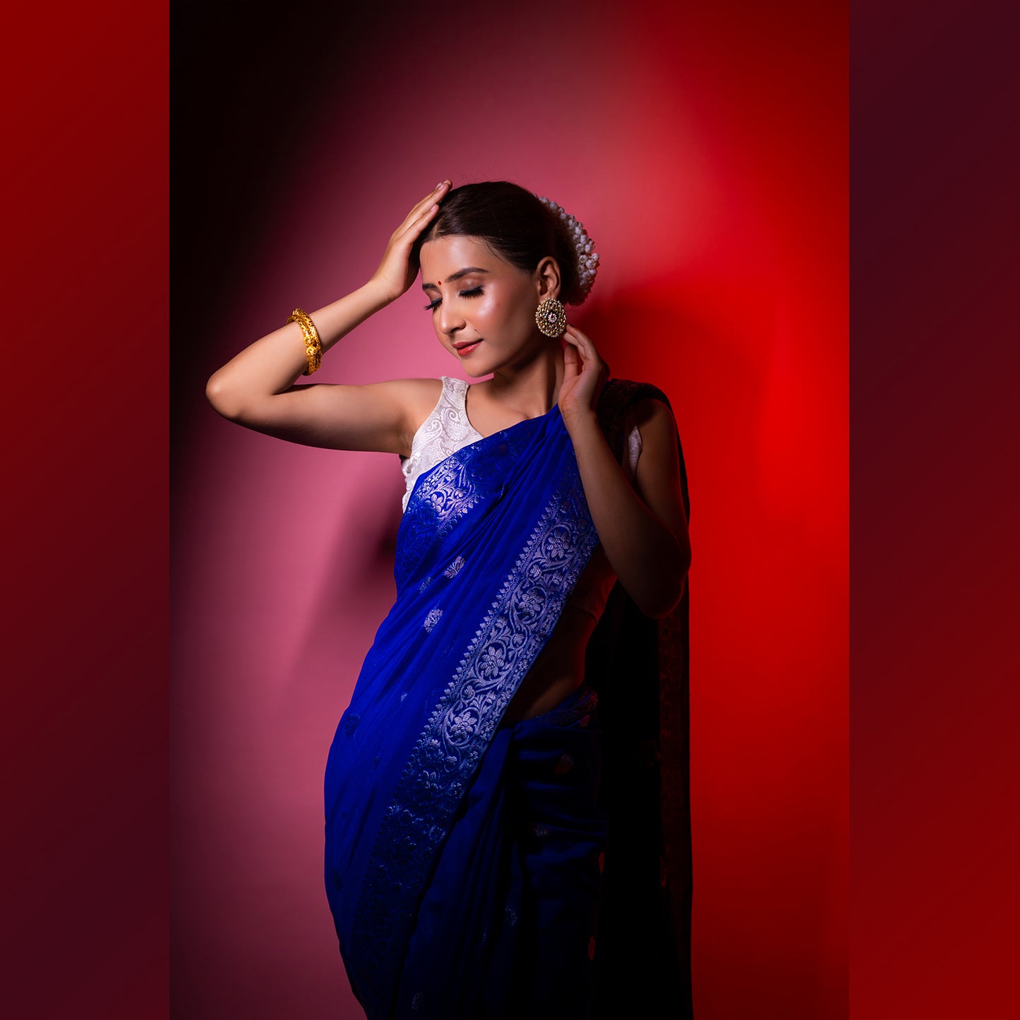 Semi Gorgette Magenta Water Zari Kiaru Boota Banarasi Border Saree