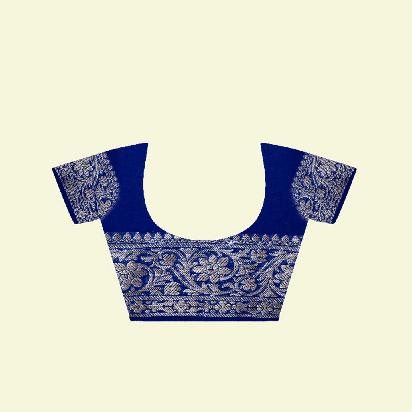 Semi Gorgette Royal Blue Silver Booti Kaatban Banarasi Diable Banarasi Border Saree