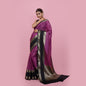 Purple Warm Silk Zari Digonal Strip Banarasi Diable Skirt Border Saree