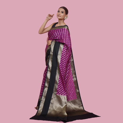 Purple Warm Silk Zari Digonal Strip Banarasi Diable Skirt Border Saree