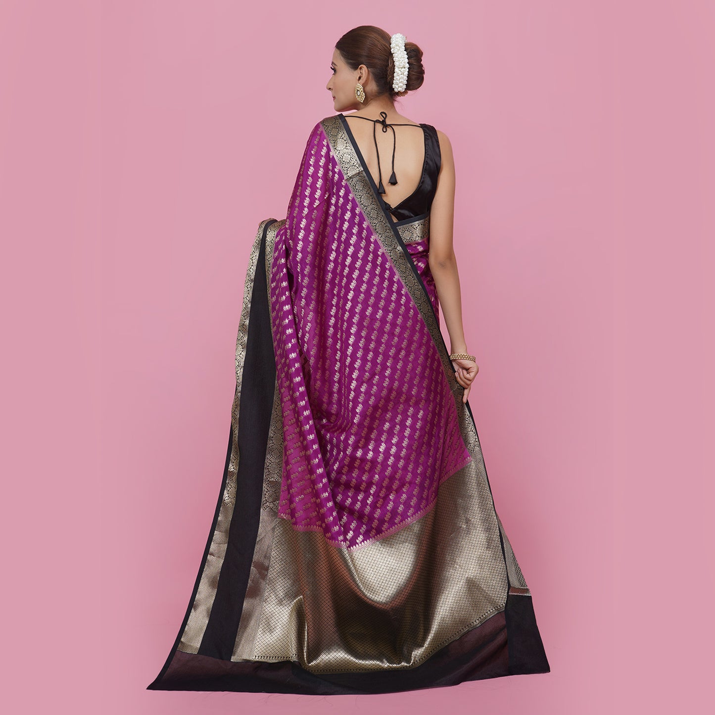 Purple Warm Silk Zari Digonal Strip Banarasi Diable Skirt Border Saree